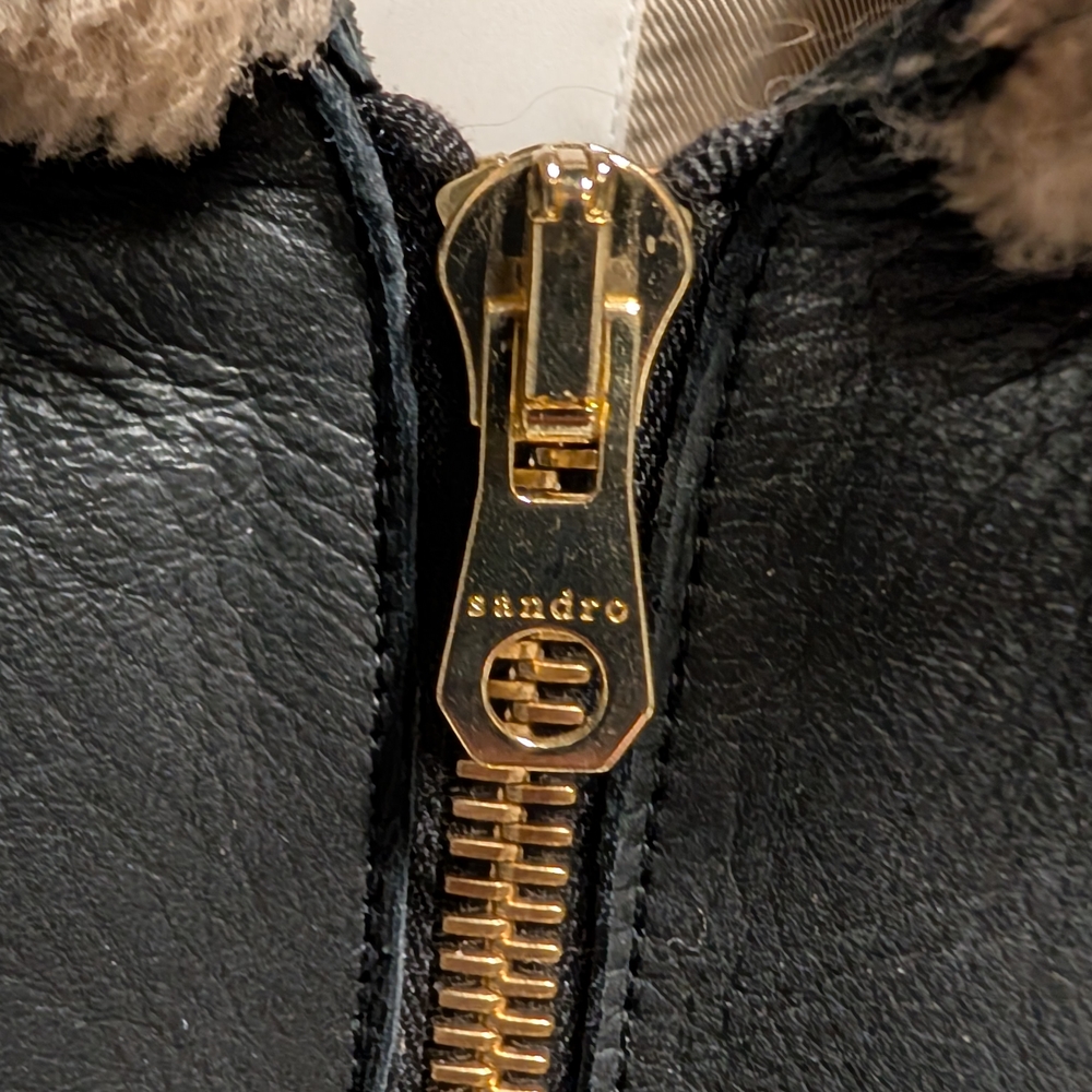 Sandro Two-Tone Wool and Leather Jacket - Picture 3 of 9
